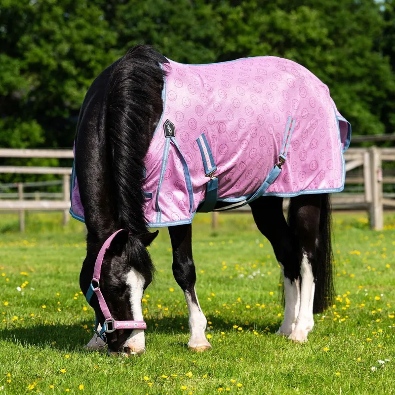 QHP Rosalynn Standard Neck Fly Sheet - Pink/Blue-1