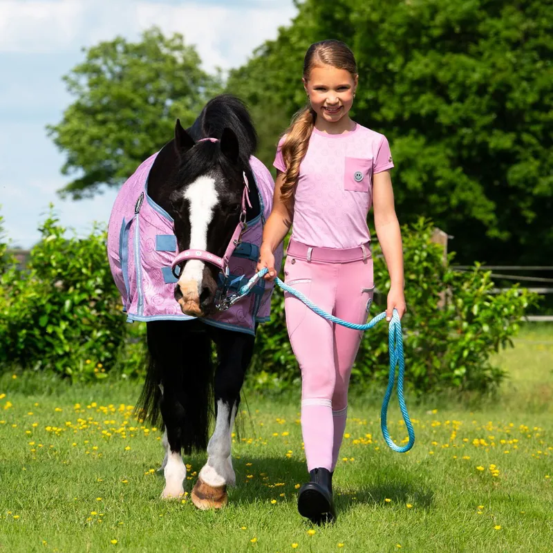 QHP Rosalynn Standard Neck Fly Sheet - Pink/Blue-2