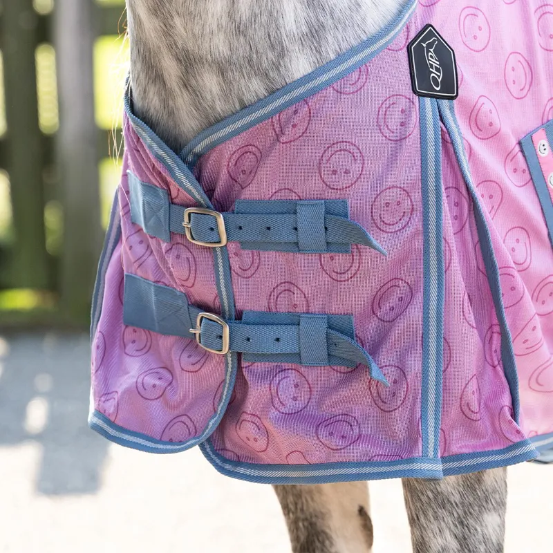QHP Rosalynn Standard Neck Fly Sheet - Pink/Blue-4