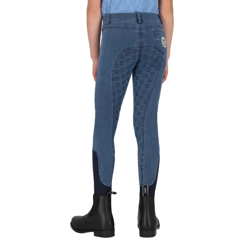 QHP Rosalynn Full Grip Junior Girls Riding Tights - Denim-1