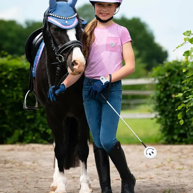 QHP Rosalynn Full Grip Junior Girls Riding Tights - Denim-2