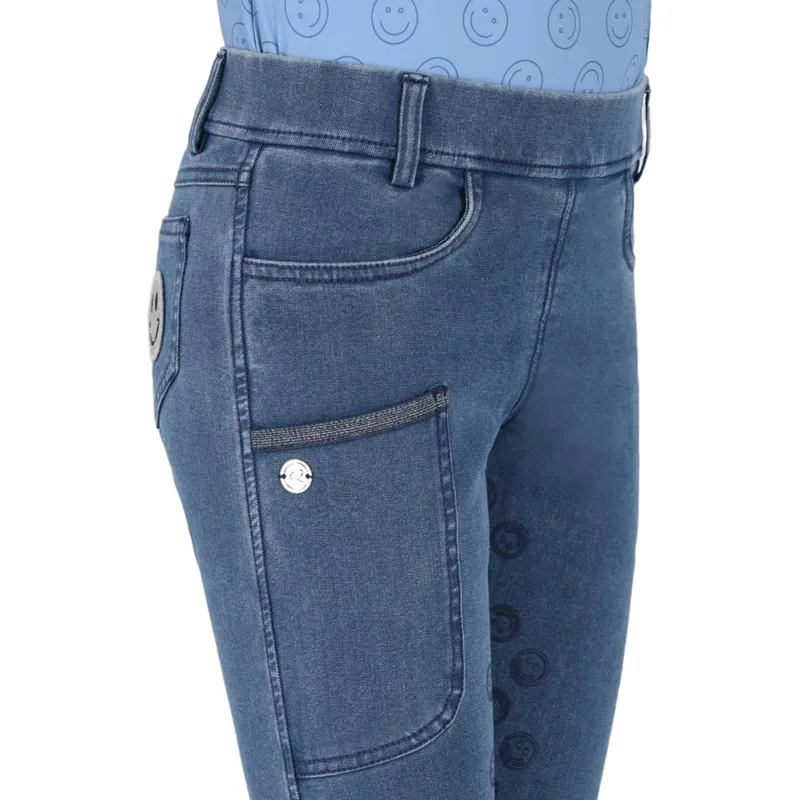 QHP Rosalynn Full Grip Junior Girls Riding Tights - Denim-5
