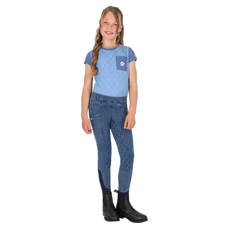 QHP Rosalynn Full Grip Junior Girls Riding Tights - Denim-8