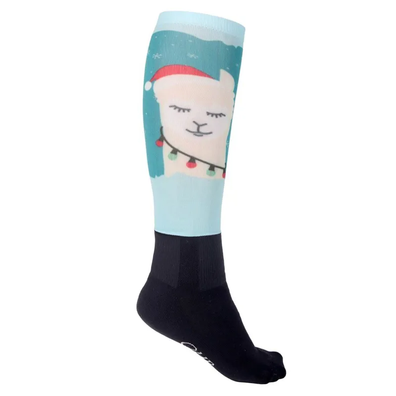 QHP Cheery Tall Riding Socks - Christmas Alpaca