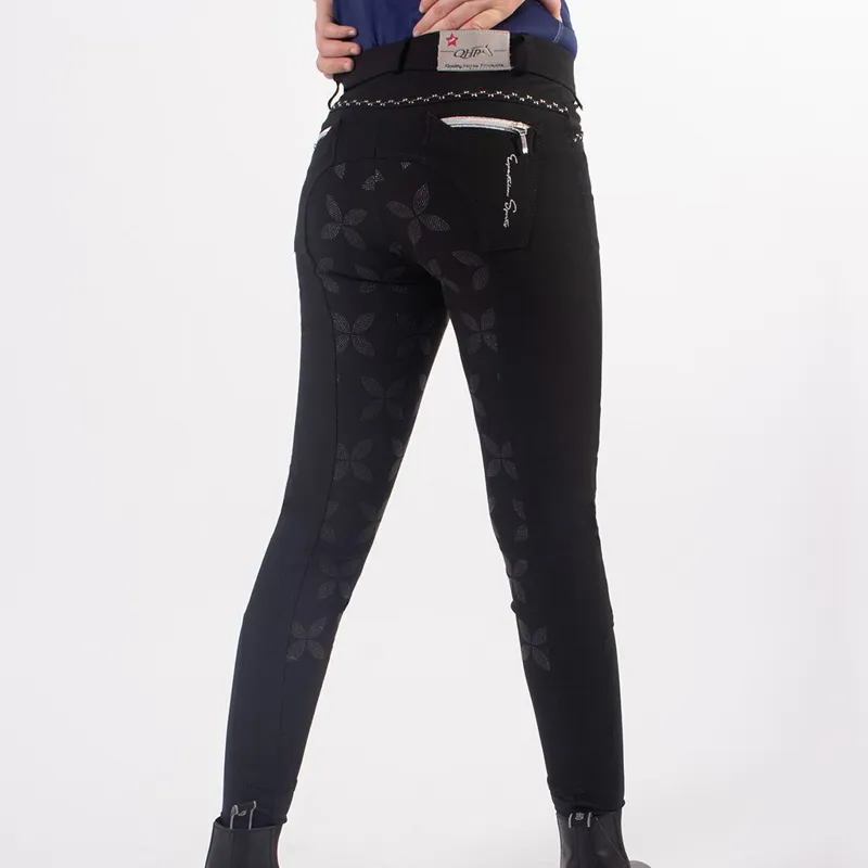 QHP Lauren Full Grip Junior Girls Breeches - Black-1
