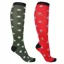 QHP Christmas Tall Riding Socks 2 Pack - Red/Green Elves