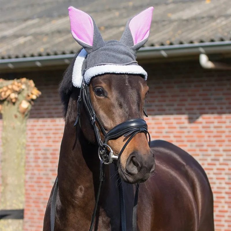 QHP Easter Bunny Novelty Horse Ear Bonnet - Grey