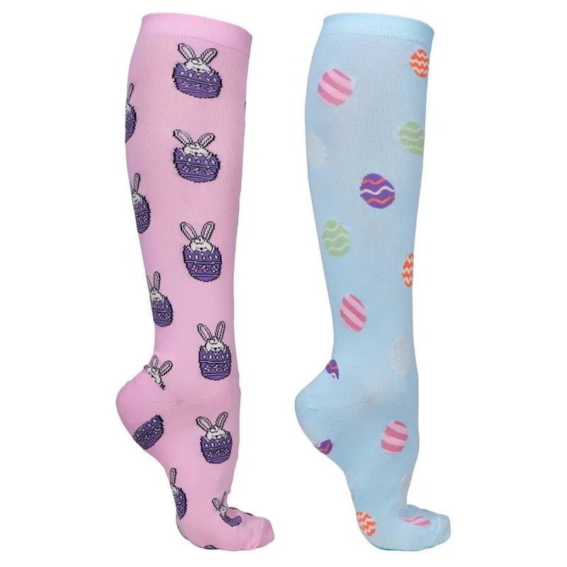 QHP Easter 2 Pack Tall Riding Socks - Pink/Blue