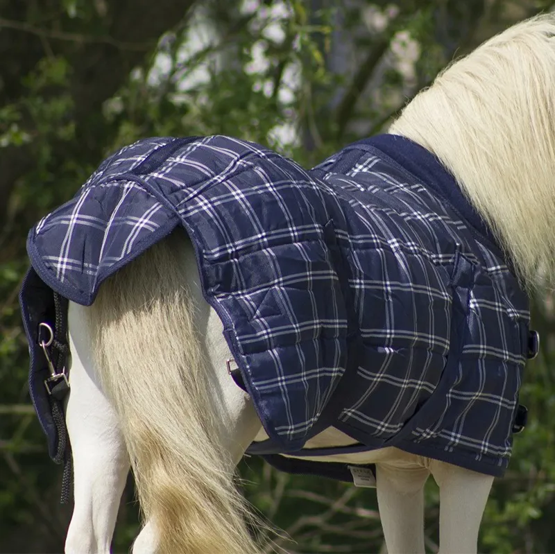 QHP Falabella 200g Standard Neck Stable Blanket - Navy Check-1