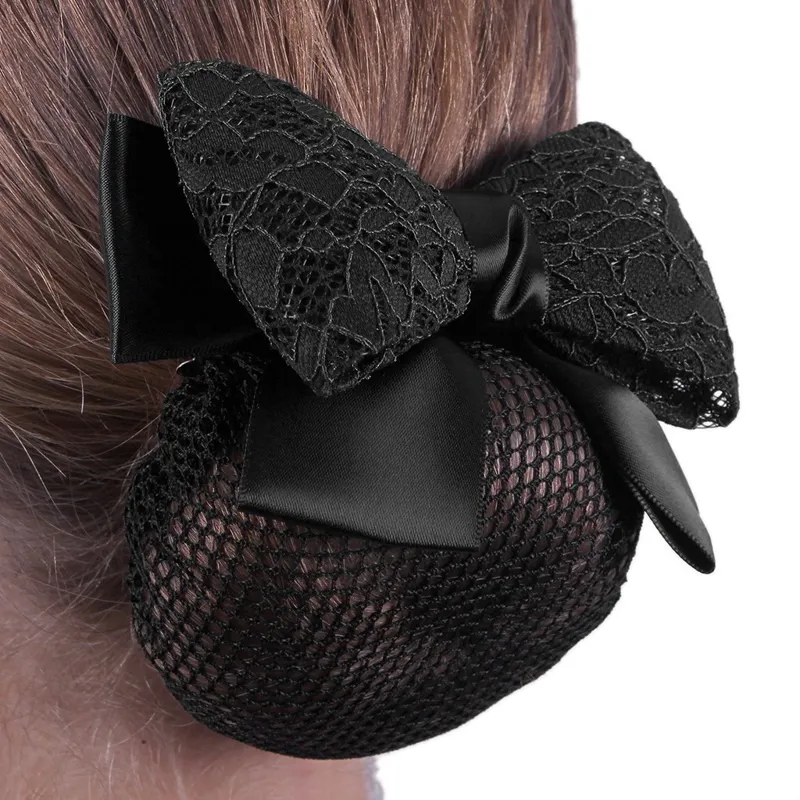 QHP Lace Hair Bow and Hairnet - Black-1