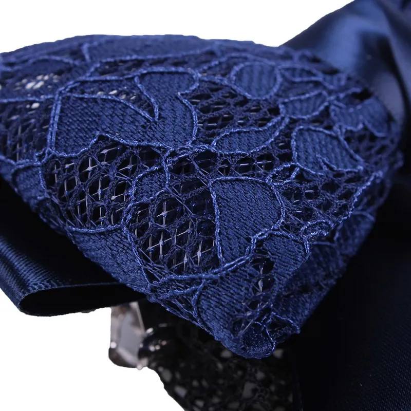 QHP Lace Hair Bow and Hairnet - Navy-2
