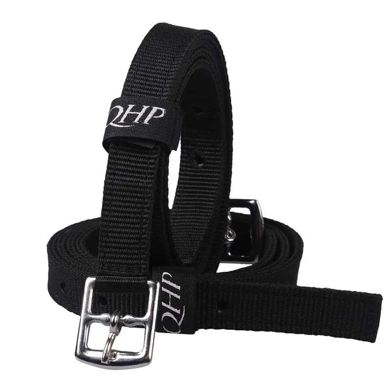 QHP Nylon Stirrup Leathers - Black-1