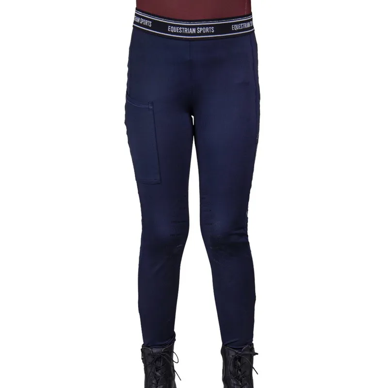 QHP Qiara Knee Grip Junior Riding Tights - Navy