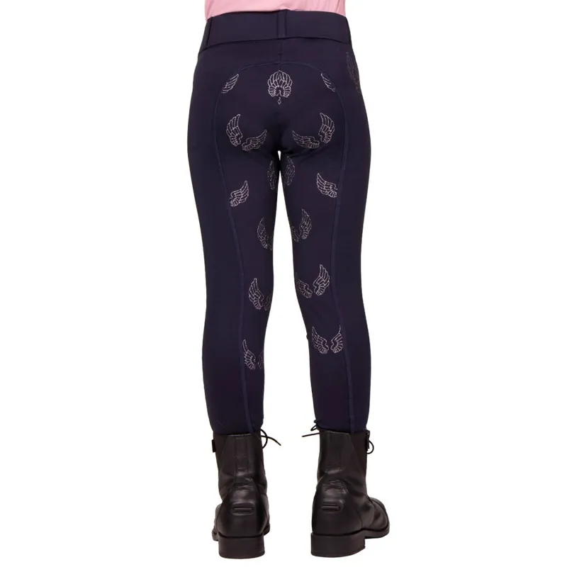 QHP Veerle Unicorn Full Grip Junior Girls Riding Tights - Navy