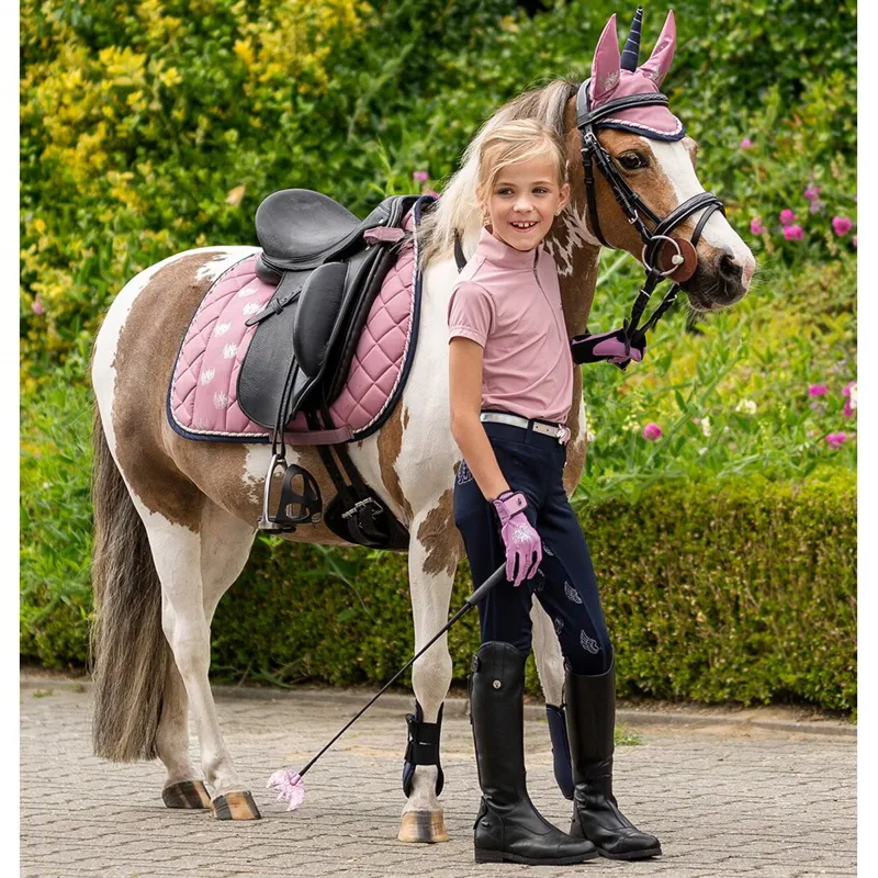 QHP Veerle Unicorn Full Grip Junior Girls Riding Tights - Navy-5