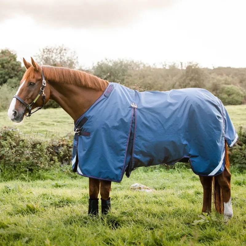 Rambo Optimo 0g Std Neck Turnout Blanket - Navy/Burgundy/Teal/Navy