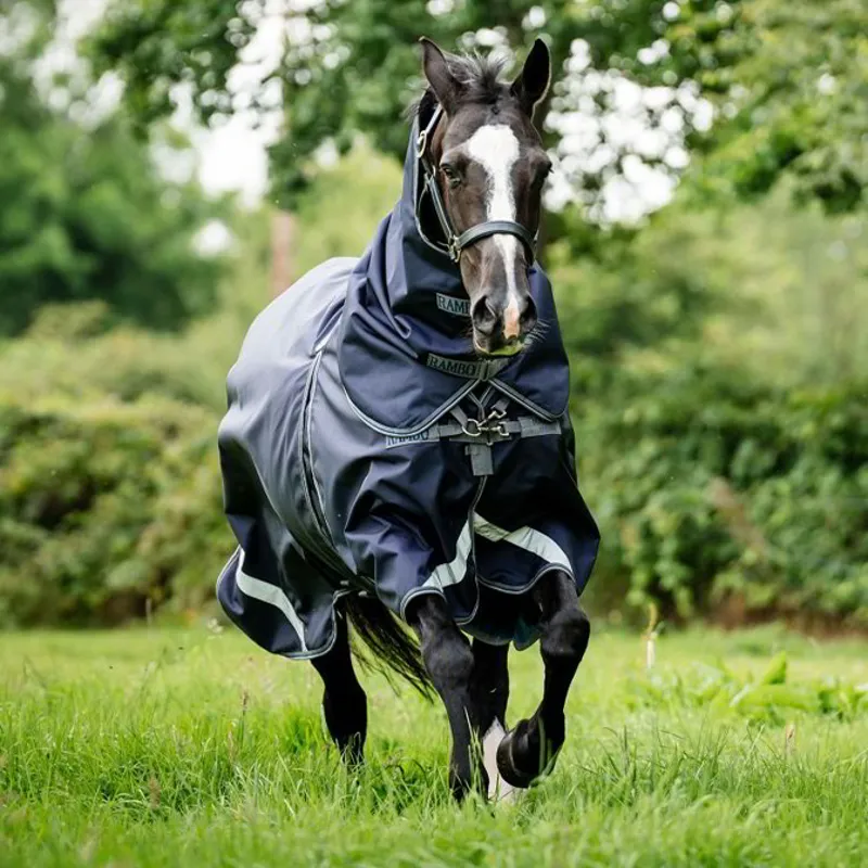 Rambo Optimo Plus 0g Turnout Blanket - Navy/Thunderstorm Grey/Silver-2