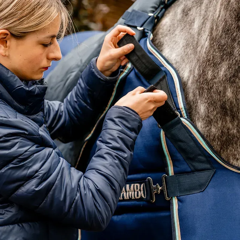 Rambo Optimo Plus 400g Heavy Stable Blanket - Navy/Beige/Baby Blue-8