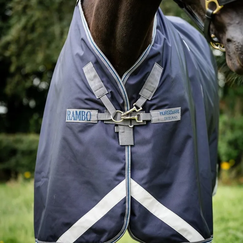 Rambo Optimo Outer 0g Turnout Blanket - Navy/Thunderstorm Grey/Silver-2