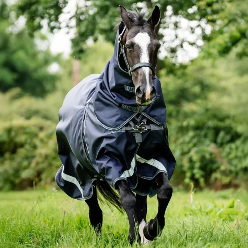 Rambo Optimo 0g Turnout Blanket with 400g Liner - Navy/Thunderstorm Grey-1