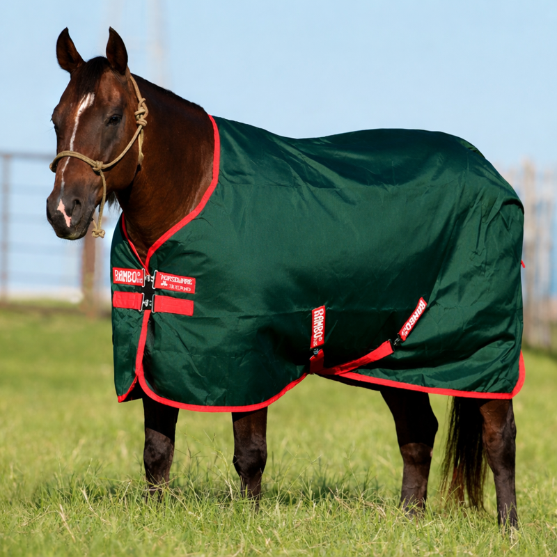 Rambo Original 1000D 0g Standard Neck Turnout Blanket - Green/Red-1