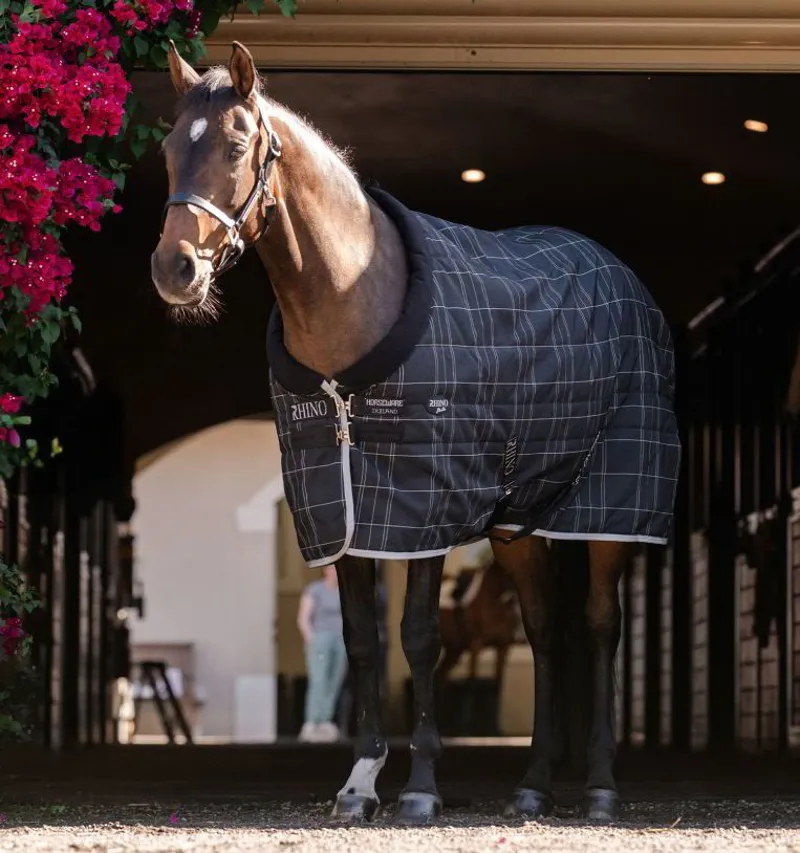 Rhino Pony 250g Vari-Layer Stable Blanket - Black/Grey/White Check-1