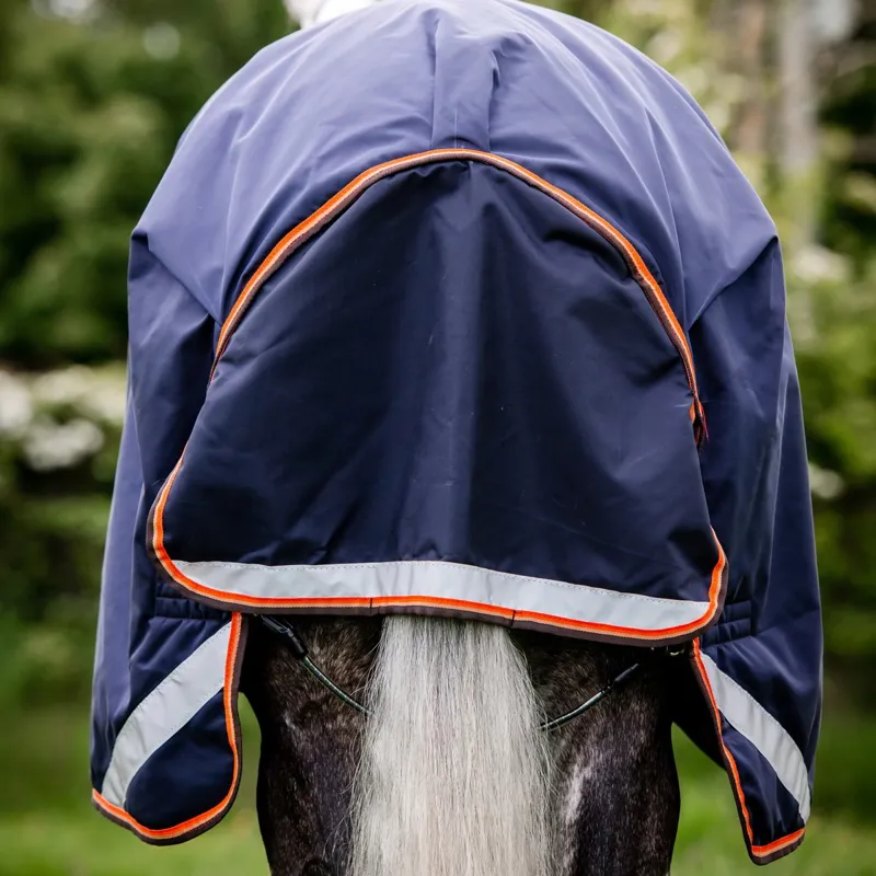 Rambo Original 100g Lite Turnout Blanket with Leg Arches - Navy/Orange/Tan-5