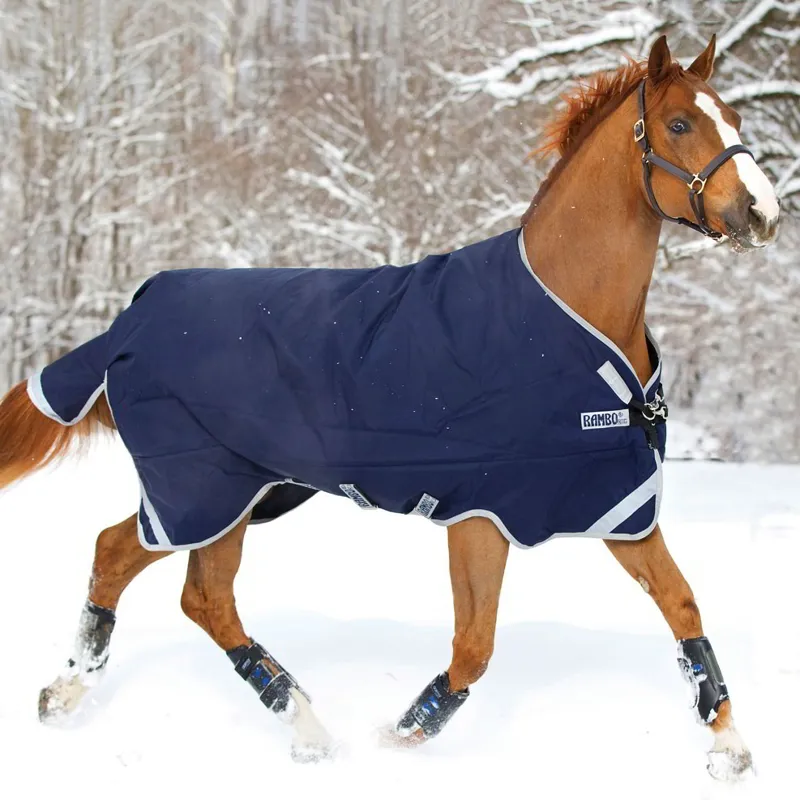 Rambo Original 200g Turnout Blanket with Leg Arches - Navy/Silver