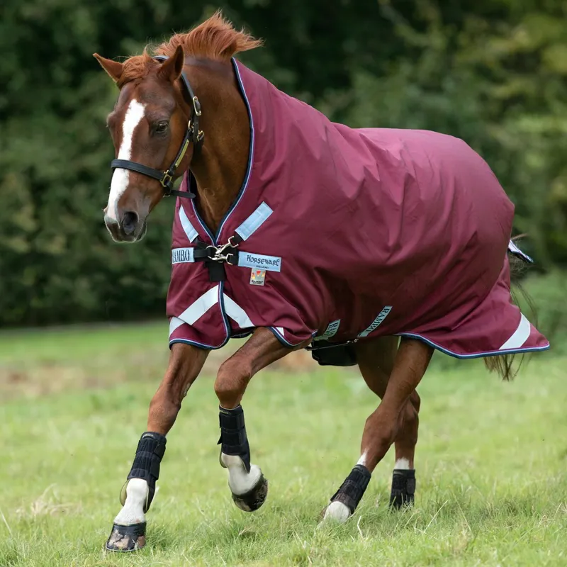 Rambo Wug 50g Lite High Neck Turnout Blanket - Burgundy/Dusty Blue/Navy-1