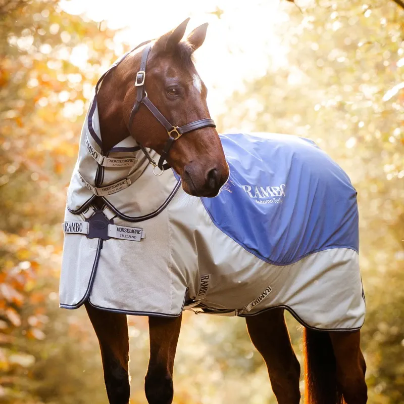 Rambo Autumn Series Detach-A-Neck Turnout Blanket - Navy/Grey