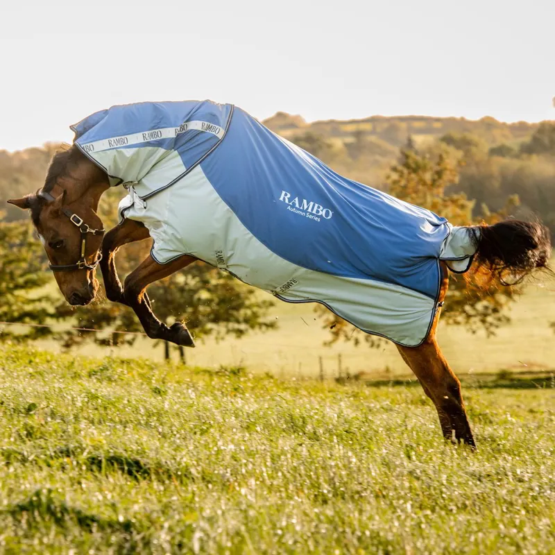 Rambo Autumn Series Detach-A-Neck Turnout Blanket - Navy/Grey-1