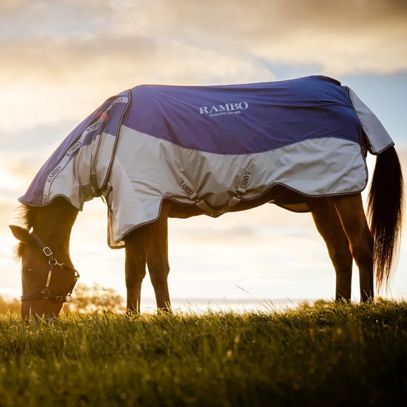 Rambo Autumn Series Detach-A-Neck Turnout Blanket - Navy/Grey-7