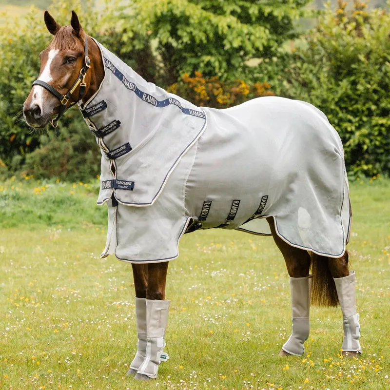 Rambo Protector Detach-A-Neck Fly Sheet - Silver/Navy/White/Beige