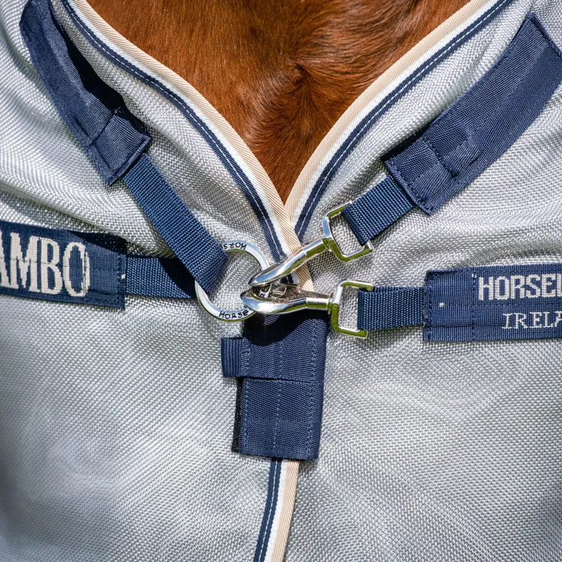Rambo Protector Detach-A-Neck Fly Sheet - Silver/Navy/White/Beige-1