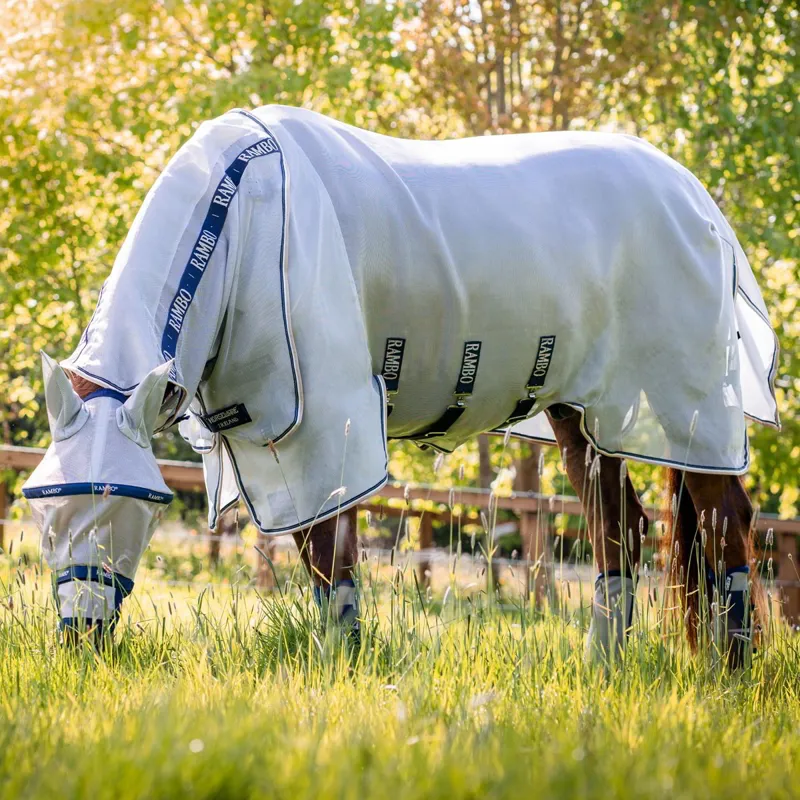 Rambo Protector Detach-A-Neck Fly Sheet - Silver/Navy/White/Beige-3