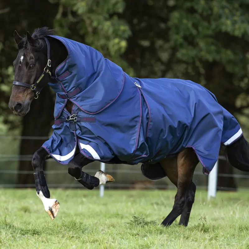 Rambo Optimo 0g Std Neck Turnout Blanket - Navy/Burgundy/Teal/Navy-2