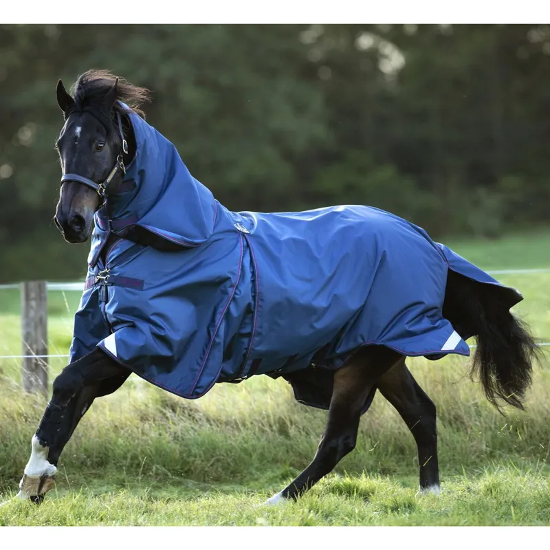 Rambo Optimo 0g Turnout Blanket + 400g Liner - Navy/Burgundy/Teal-1