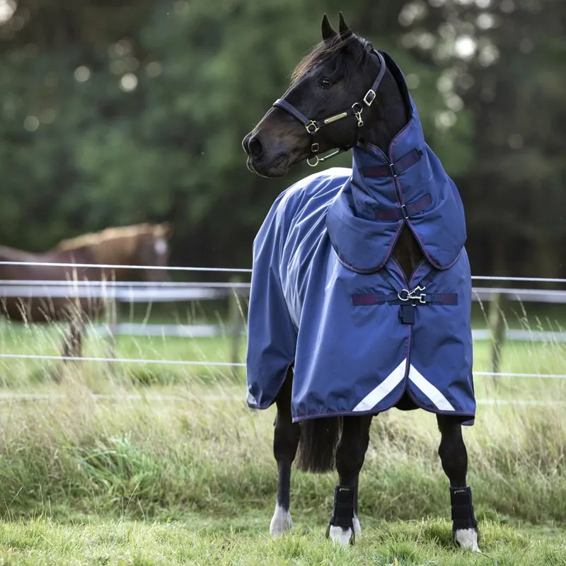 Rambo Optimo 0g Turnout Blanket + 400g Liner - Navy/Burgundy/Teal-2