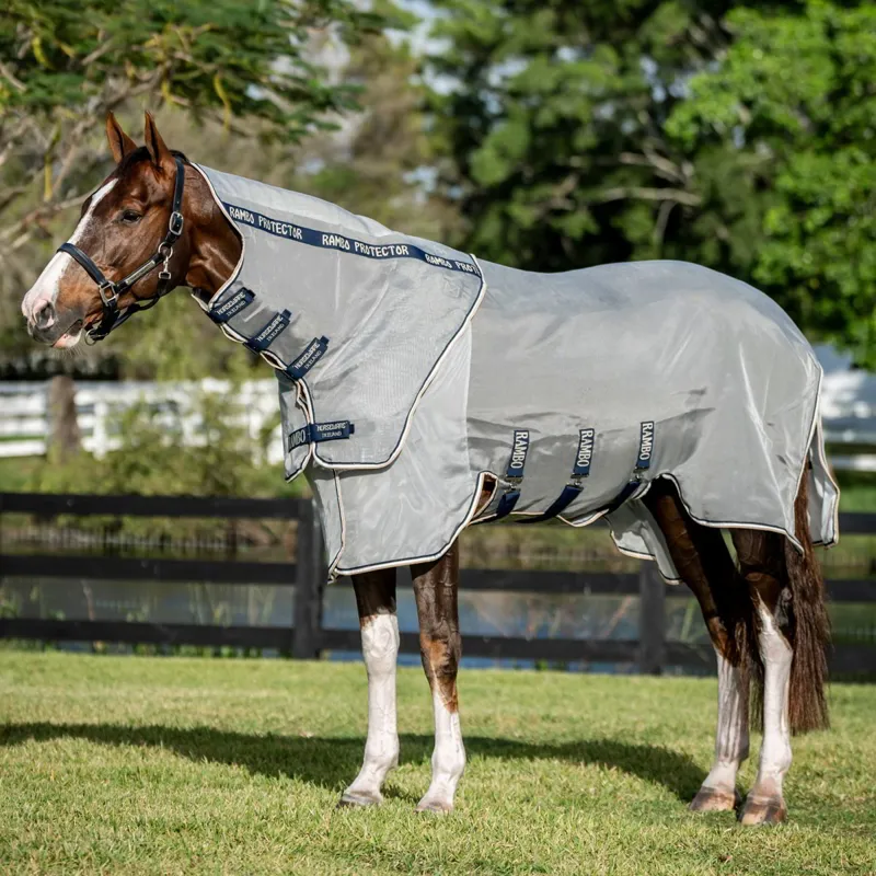 Rambo Protector Fieldsafe Plus Detach-A-Neck Fly Sheet - Navy/Thunderstorm