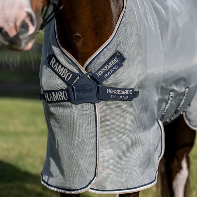 Rambo Protector Fieldsafe Plus Detach-A-Neck Fly Sheet - Navy/Thunderstorm-1