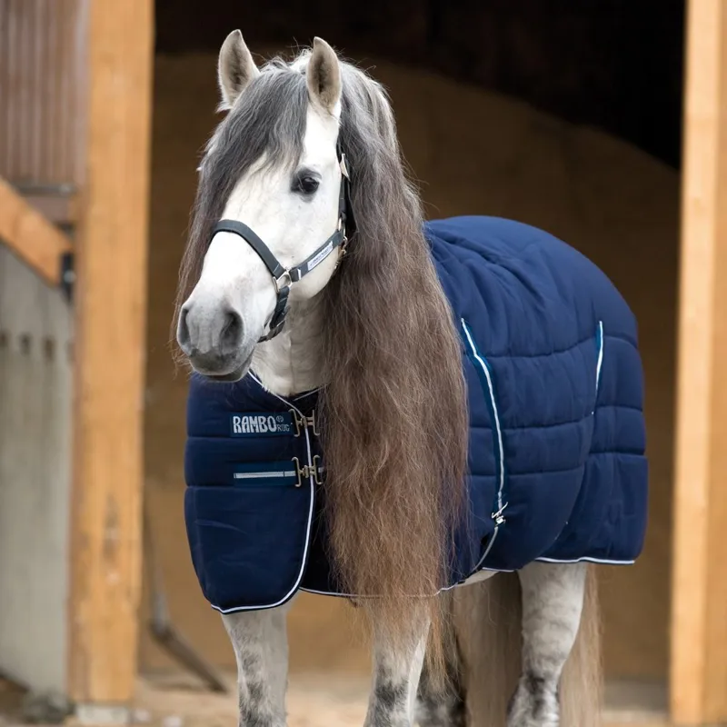 Rambo Medium Weight 200g Standard Neck Stable Blanket - Navy/Navy/White