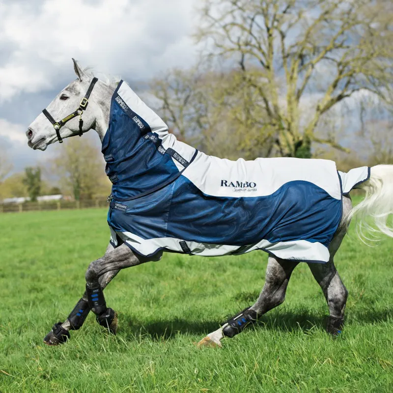 Rambo Summer Series V-Front Waterproof Turnout Fly Sheet - Navy/Grey-1