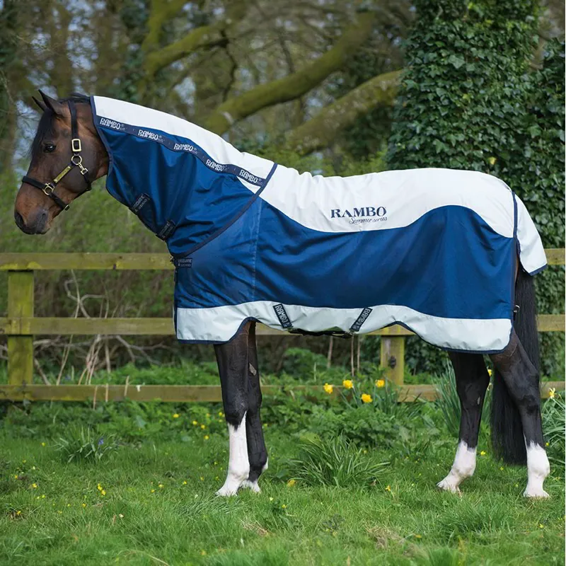 Rambo Summer Series V-Front Waterproof Turnout Fly Sheet - Navy/Grey-4