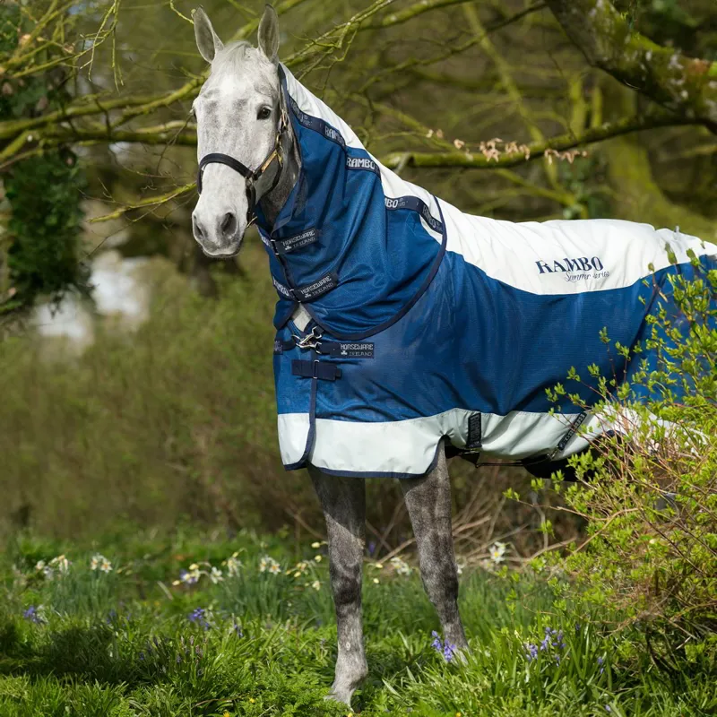 Rambo Summer Series V-Front Waterproof Turnout Fly Sheet - Navy/Grey-7