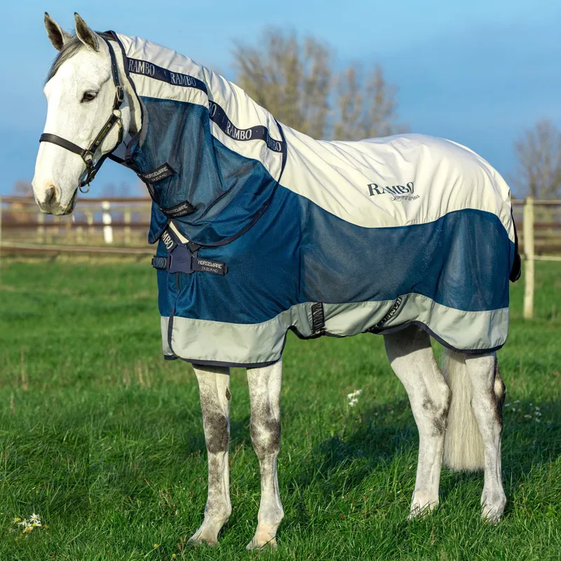 Rambo Summer Series Waterproof Turnout Sheet - Navy/Grey