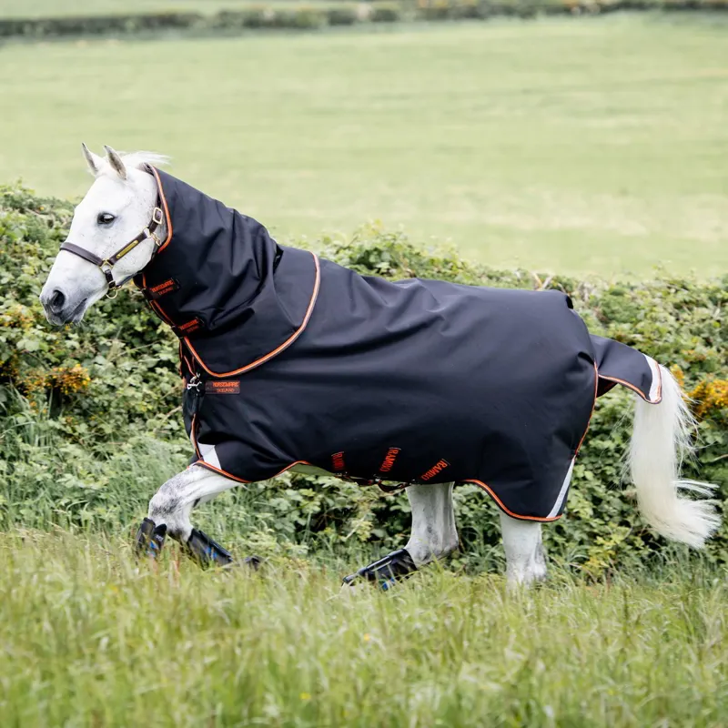 Rambo Supreme 1680D 200g Detachable Neck Turnout Blanket - Black/Tan-1