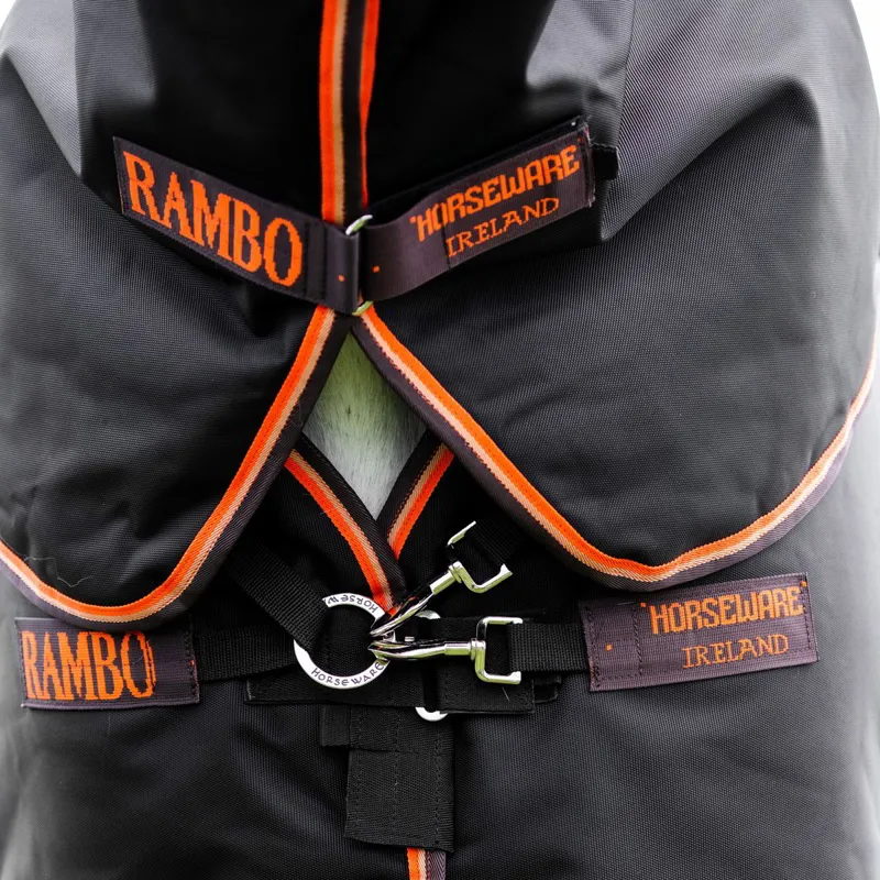 Rambo Supreme 1680D 200g Detachable Neck Turnout Blanket - Black/Tan-2