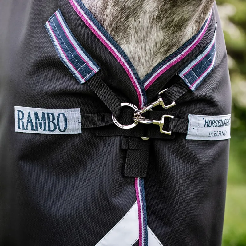 Rambo Supreme 1680D 0g Detachable Neck Turnout Blanket - Navy/Burgundy-2