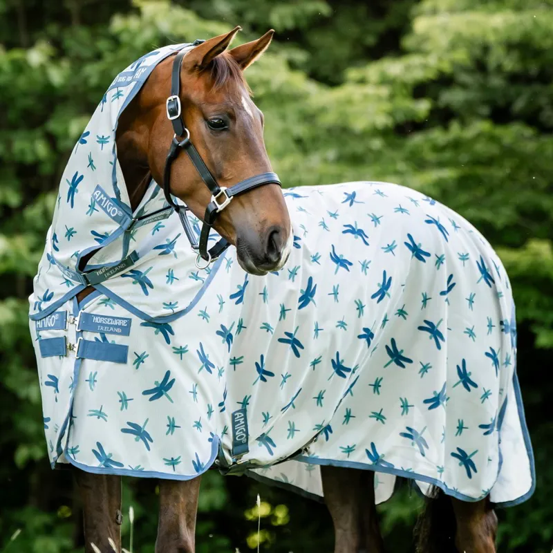 Amigo Bug Rug Plus Fly Sheet - Dragonfly Print/Silver Blue/Sage-1