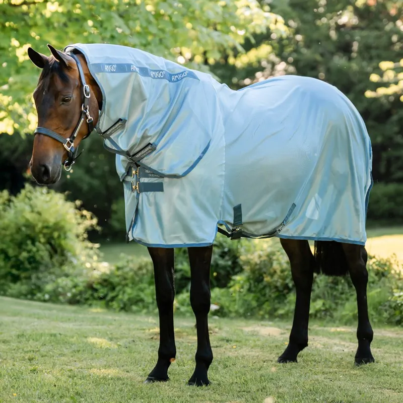 Amigo Integrated Combo Neck Fly Sheet - Heather Blue/Blue/Silver